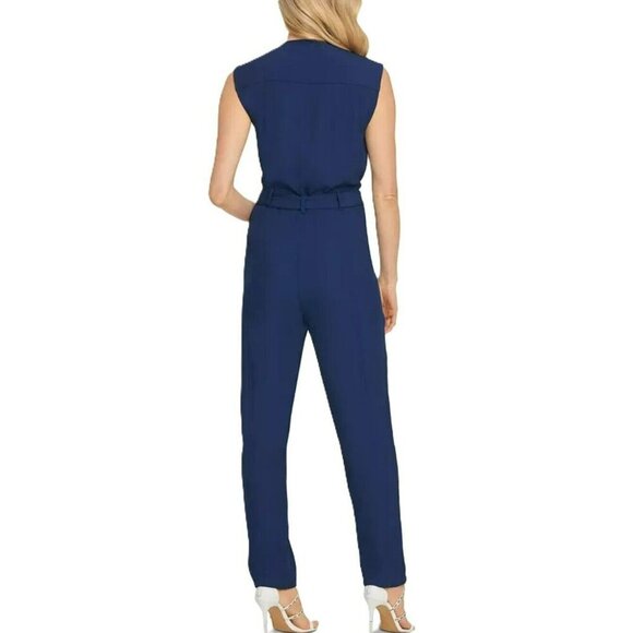 DKNY Pre-Loved Size 14 Navy Sleeveless Zip-Up Polyester Spandex Jumpsuit - Picture 11 of 12
